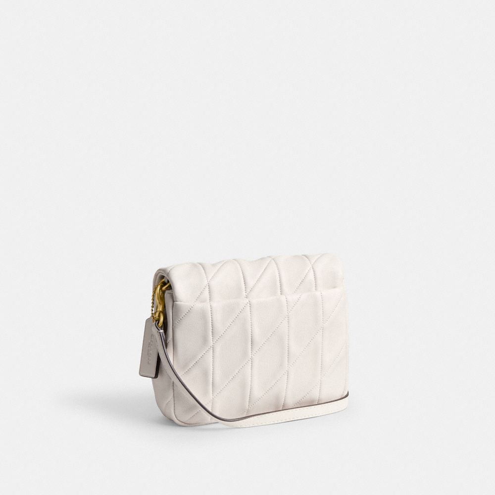COACH®,Times Square Tabby Shoulder Bag 17 With Quilting,Shoulder Bag,Metal,Logo,Day Party,White,Angle View