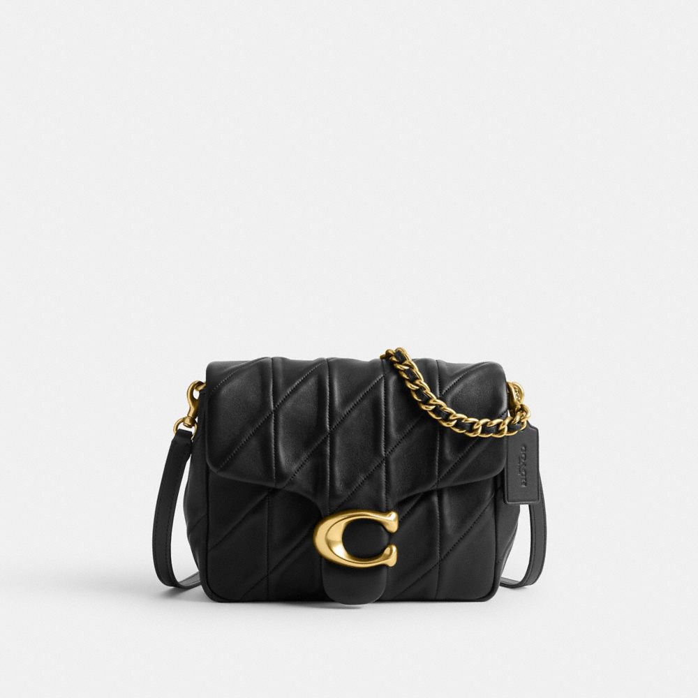COACH®,Times Square Tabby Shoulder Bag With Quilting,Shoulder Bag,Logo,Metal,Day Party,Black,Front View