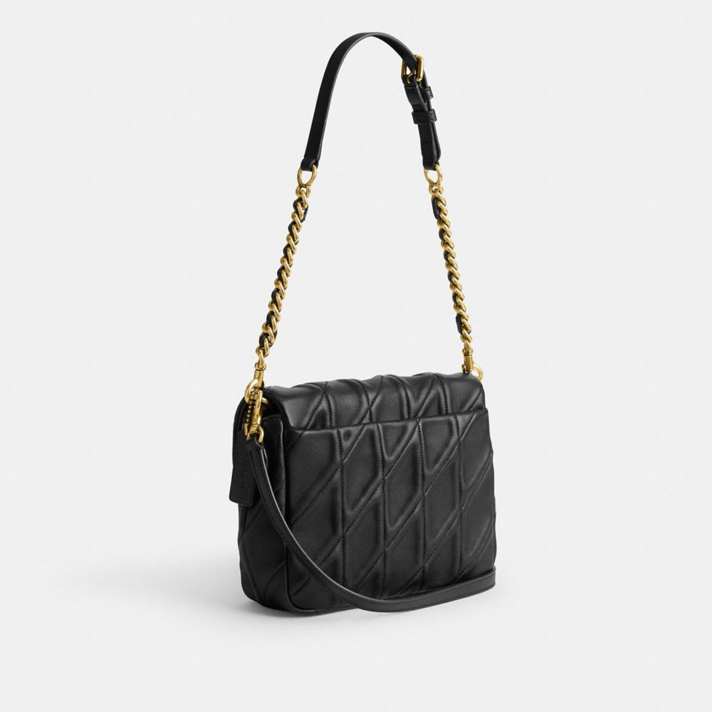 COACH®,Times Square Tabby Shoulder Bag With Quilting,Shoulder Bag,Logo,Metal,Day Party,Black,Angle View