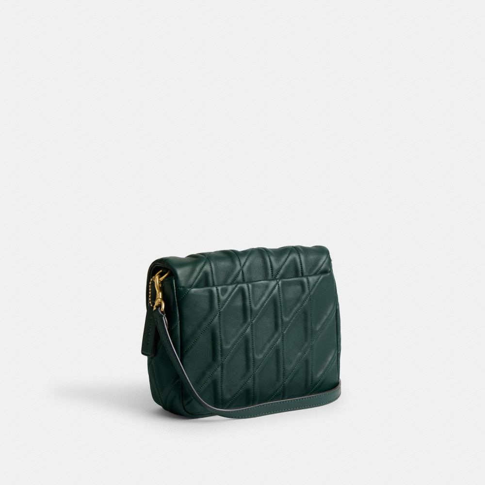 COACH®,Times Square Tabby Shoulder Bag With Quilting,Shoulder Bag,Logo,Metal,Day Party,Emerald,Angle View