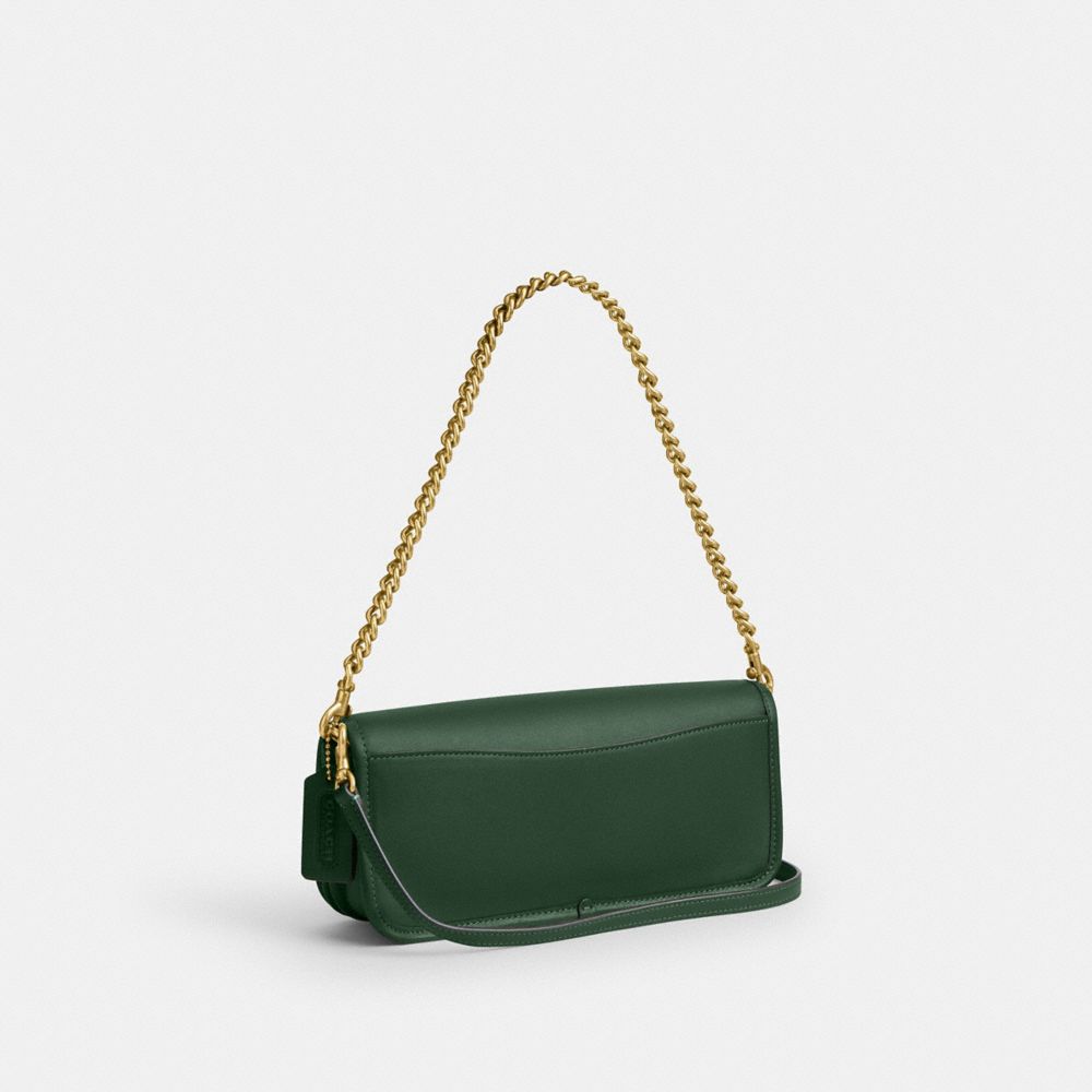 COACH®,Dinky Bag,Leather,Shoulder Bag,Logo,Pen Holder,Gold Metal,Day Party,Casual,Emerald,Angle View