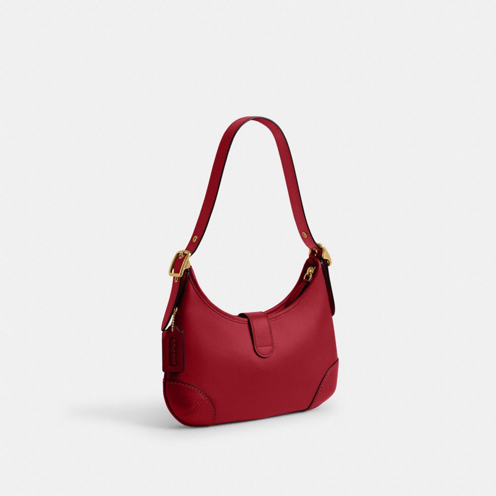 COACH®,Hamptons Hobo Bag,Leather,Shoulder Bag,Adjustable,Silver Metal,Casual,Maroon,Angle View