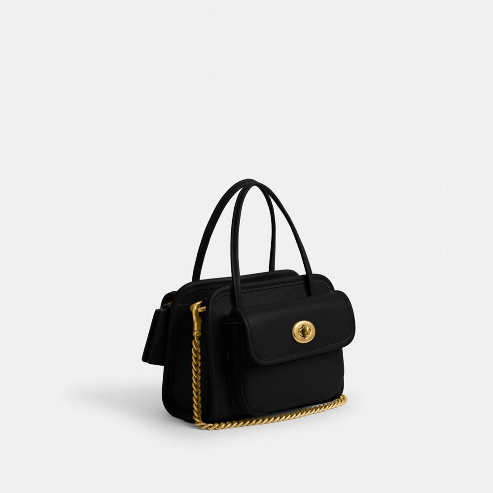 COACH®,Safari Bag,Leather,Crossbody,Logo,Brass,Work,Day Party,Casual,Black,Angle View