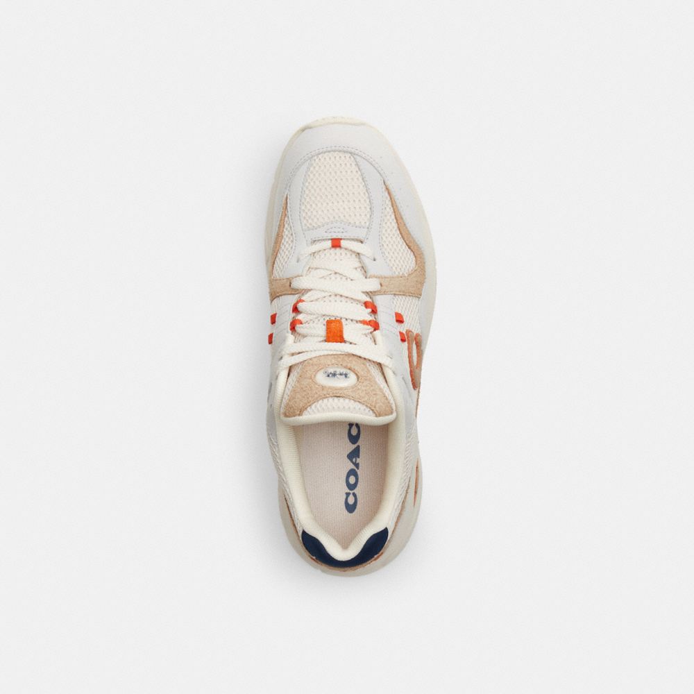 COACH®,C301 Sneaker,Rubber,Mesh,Activewear,Mixed Media,Color Block,Perforated,Traction,Running,Cream,Inside View,Top View