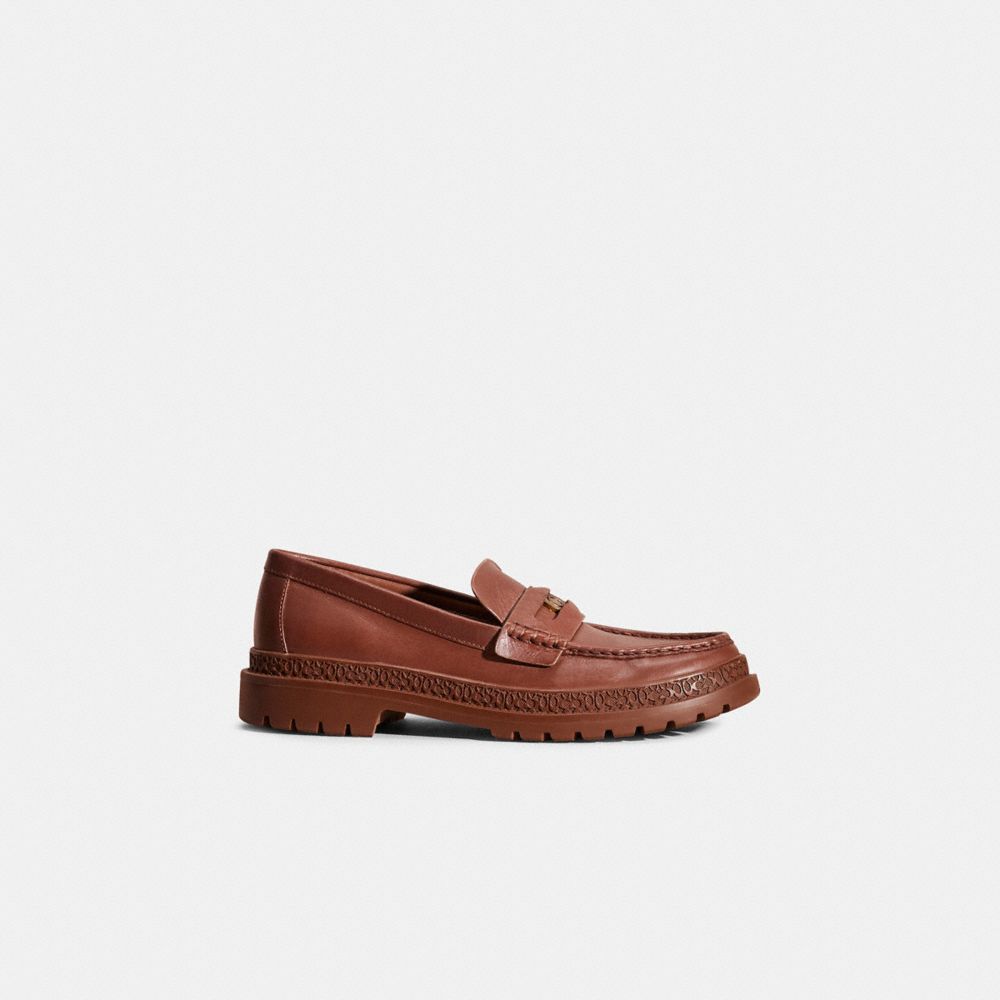 COACH®,Restored Loafer With Signature Coin,Leather,Rubber,Loafer,Penny Loafer,Business Casual,Brown,Front View