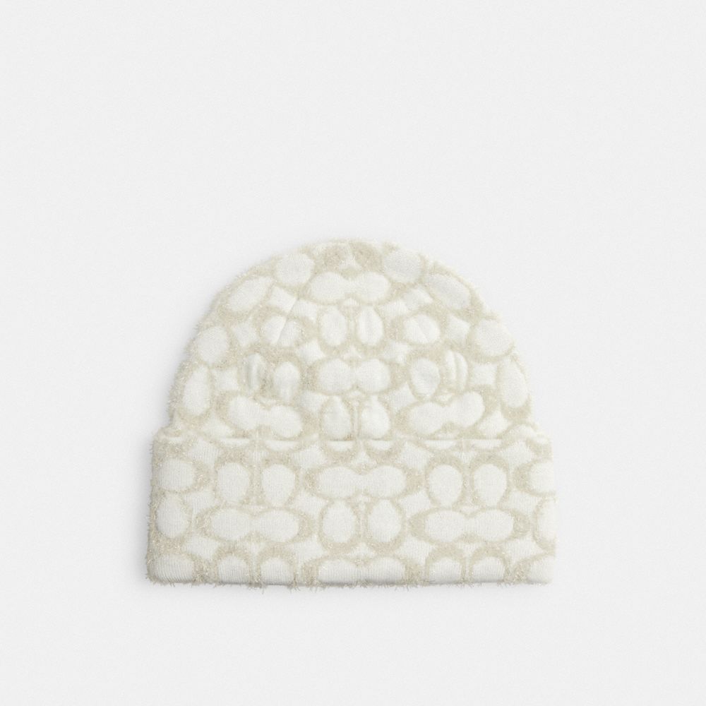 COACH®,Signature Metallic Beanie,Wool Blend,Beanie,Casual,White