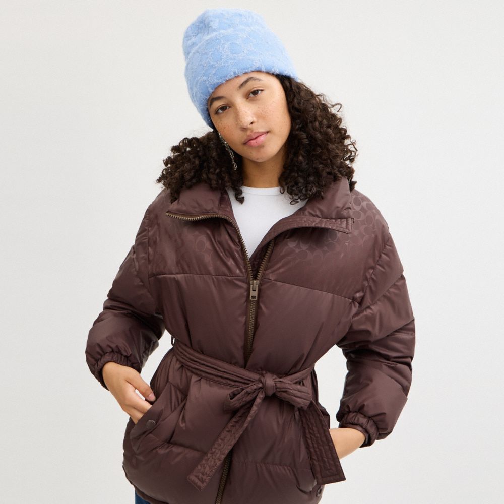 COACH®,Signature Metallic Beanie,Wool Blend,Beanie,Casual,Blue,Detail View