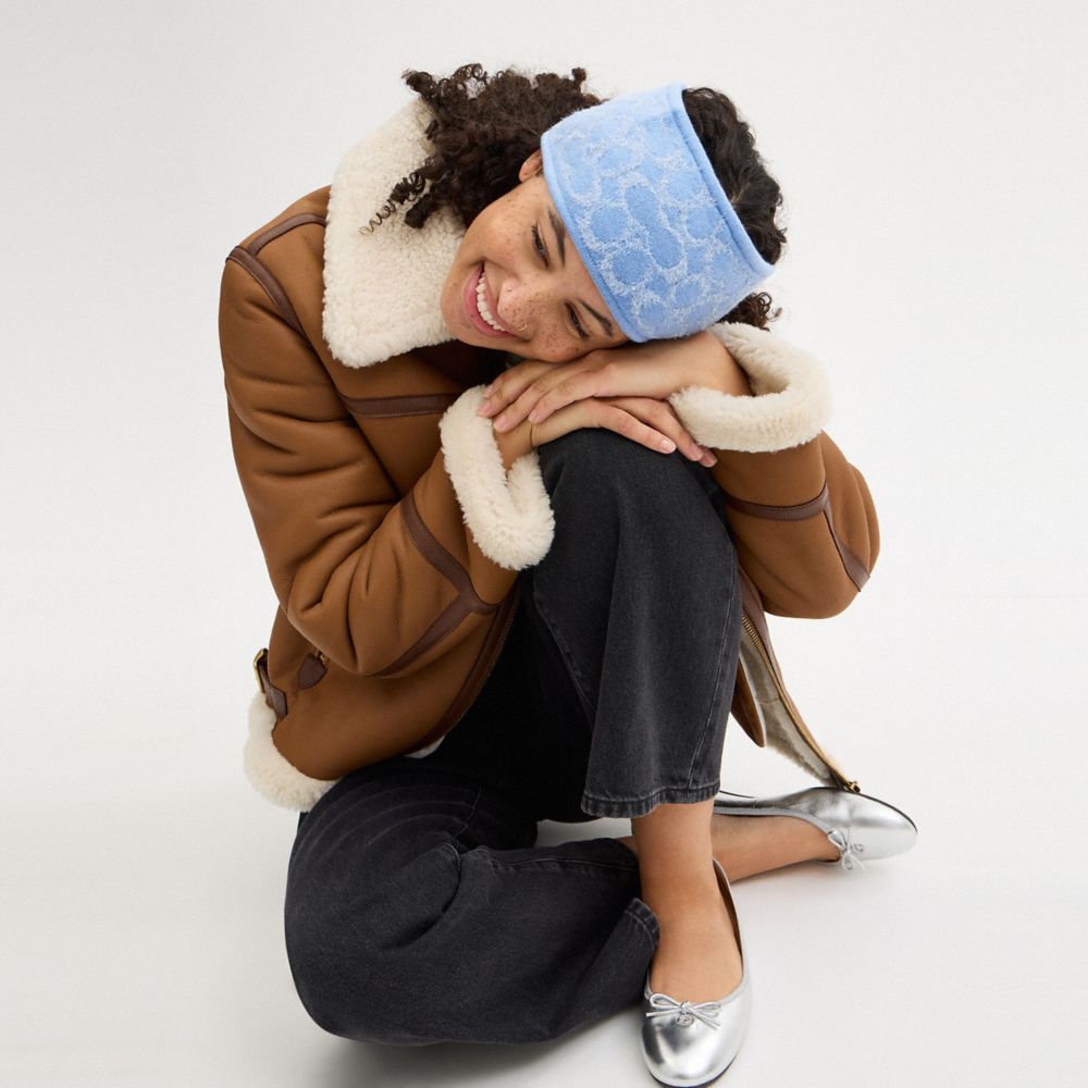 COACH®,Signature Metallic Headband,Wool Blend,Headband,Casual,Blue,Detail View