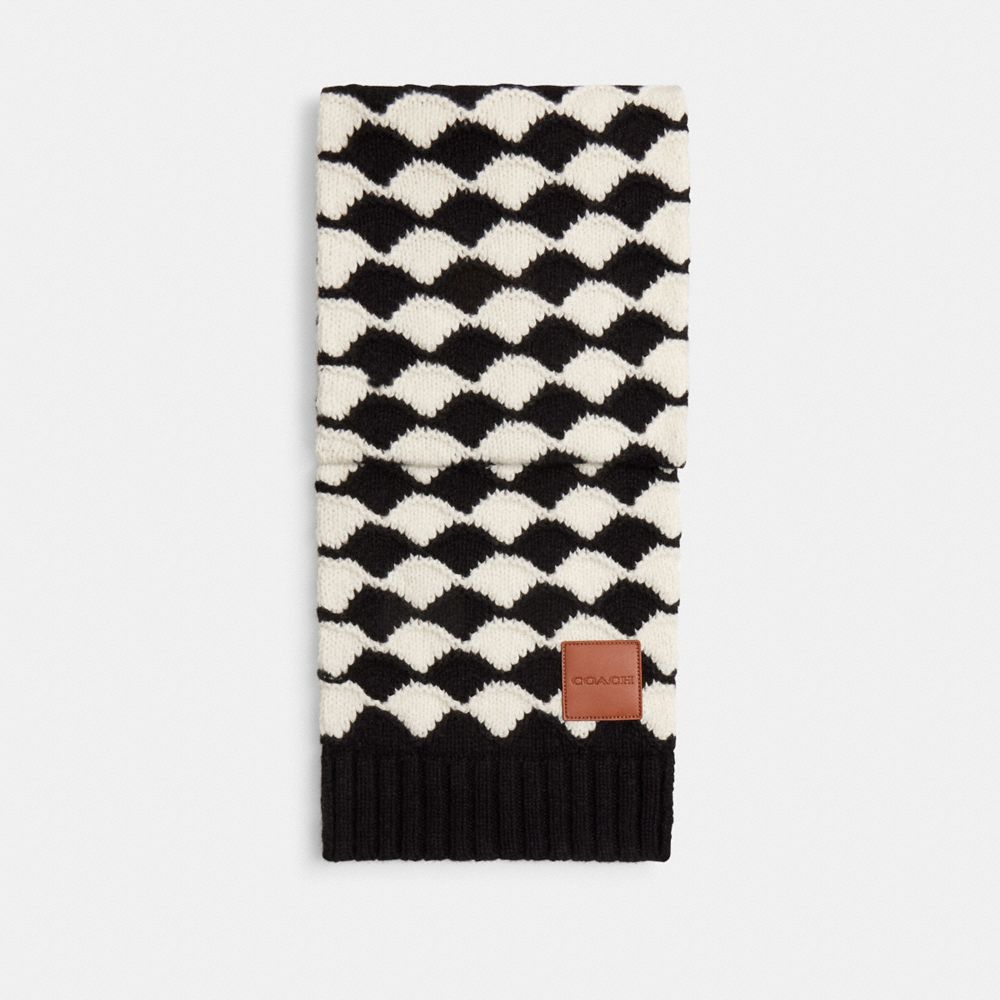 COACH®,Bobble Stripe Muffler,Lambskin,Nylon,Rectangle,Applique,Logo,Casual,Multi Color,Front View