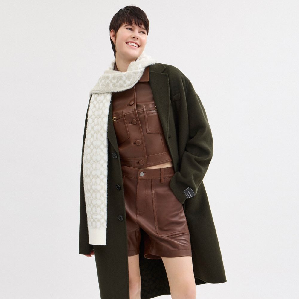 COACH®,Signature Metallic Muffler,Wool Blend,Rectangle,Casual,White,Detail View