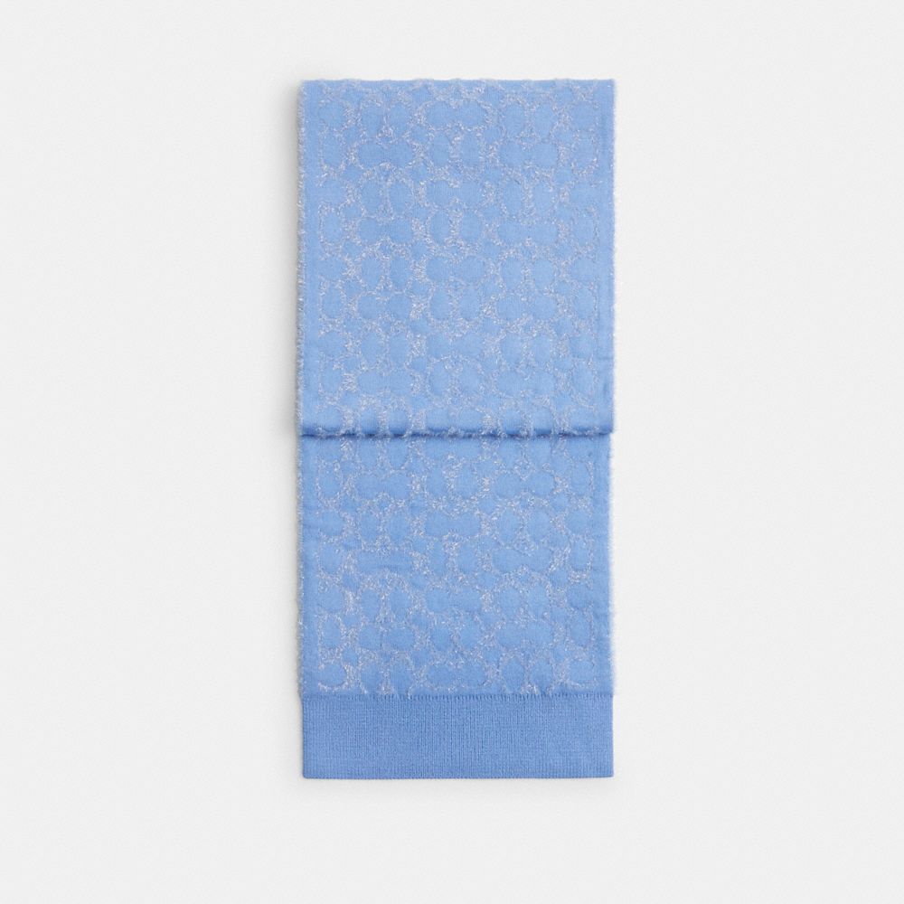 COACH®,Signature Metallic Muffler,Wool Blend,Rectangle,Casual,Blue