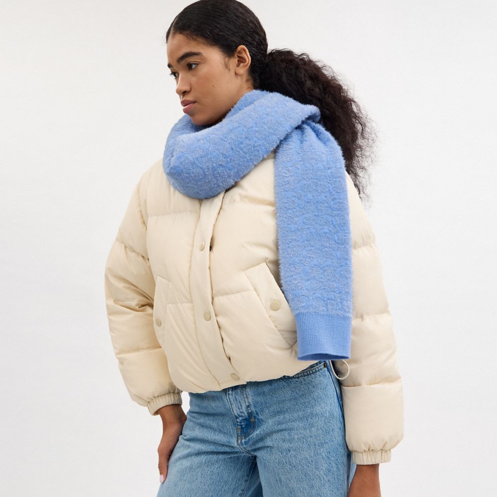 COACH®,Signature Metallic Muffler,Wool Blend,Rectangle,Casual,Blue,Detail View