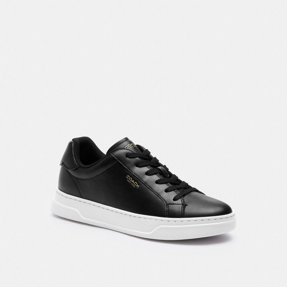 COACH®,High Line Sneaker,Leather,Lining Mesh,Mesh,Casual,Fabric,Embossed,Logo,Cushion Toe,Cushioned,Casual,Black,Front View