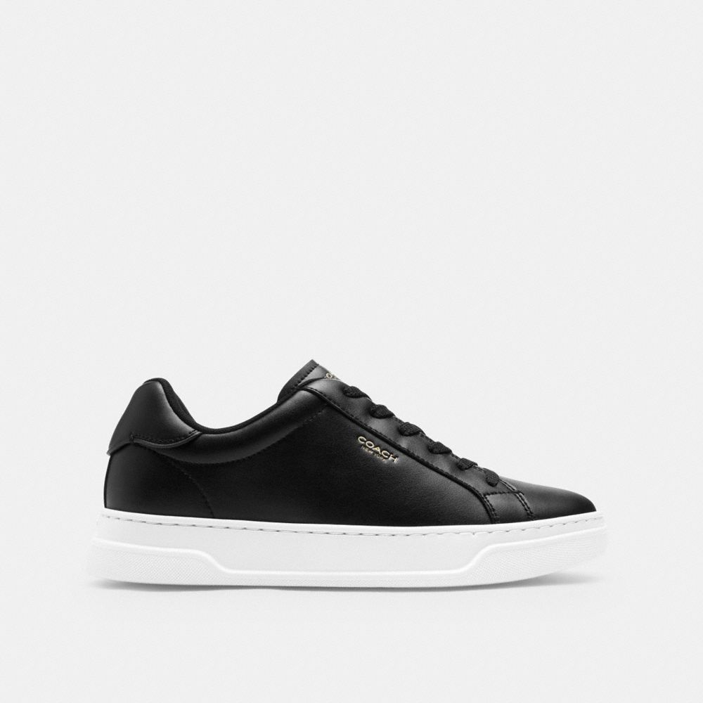 COACH®,High Line Sneaker,Leather,Lining Mesh,Mesh,Casual,Fabric,Embossed,Logo,Cushion Toe,Cushioned,Casual,Black,Angle View