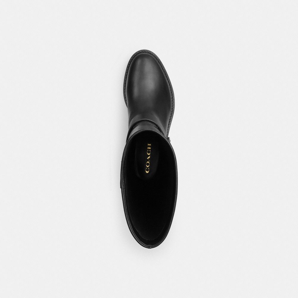 COACH®,Madeline Boot,Leather,Rubber,Riding,Traction,Pull Tab,Casual,Black,Inside View,Top View