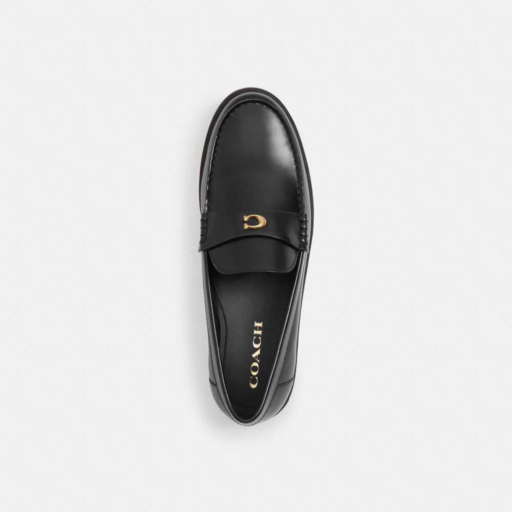 COACH®,Jocelyn Loafer,Rubber,Loafer,Logo,Penny Loafer,Metal,Traction,Work,Black,Inside View,Top View