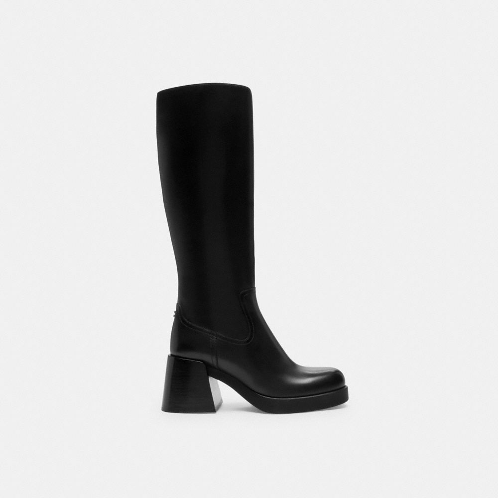 COACH®,Natasha Boot,Leather,Rubber,Boots,Traction,Pull Tab,Casual,Day Party,Black,Angle View