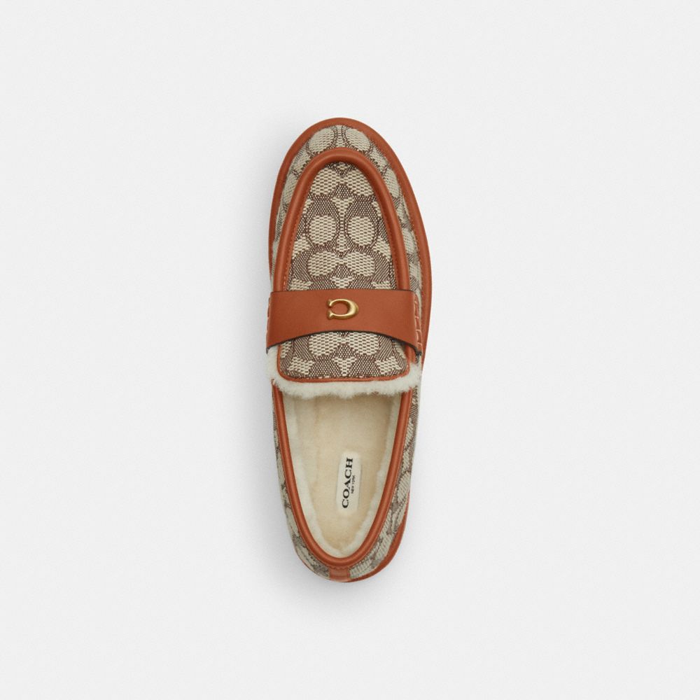 COACH®,Forest Slipper In Signature Textile Jacquard,Rubber,Cotton,Recycled Polyester,Flats,Loafer,Logo,Metal,Color Block,P...,Multi Color,Inside View,Top View