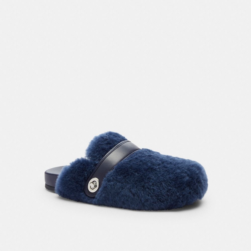 COACH®,Blake Clog,Shearling,Rubber,Mules,Clogs,Traction,Casual,Indoor,Navy,Front View