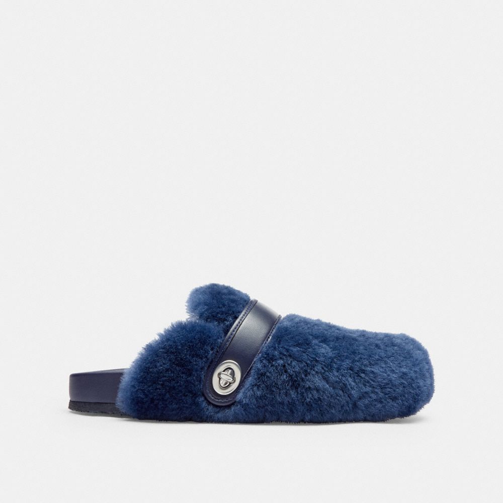 COACH®,Blake Clog,Shearling,Rubber,Mules,Clogs,Traction,Casual,Indoor,Navy,Angle View