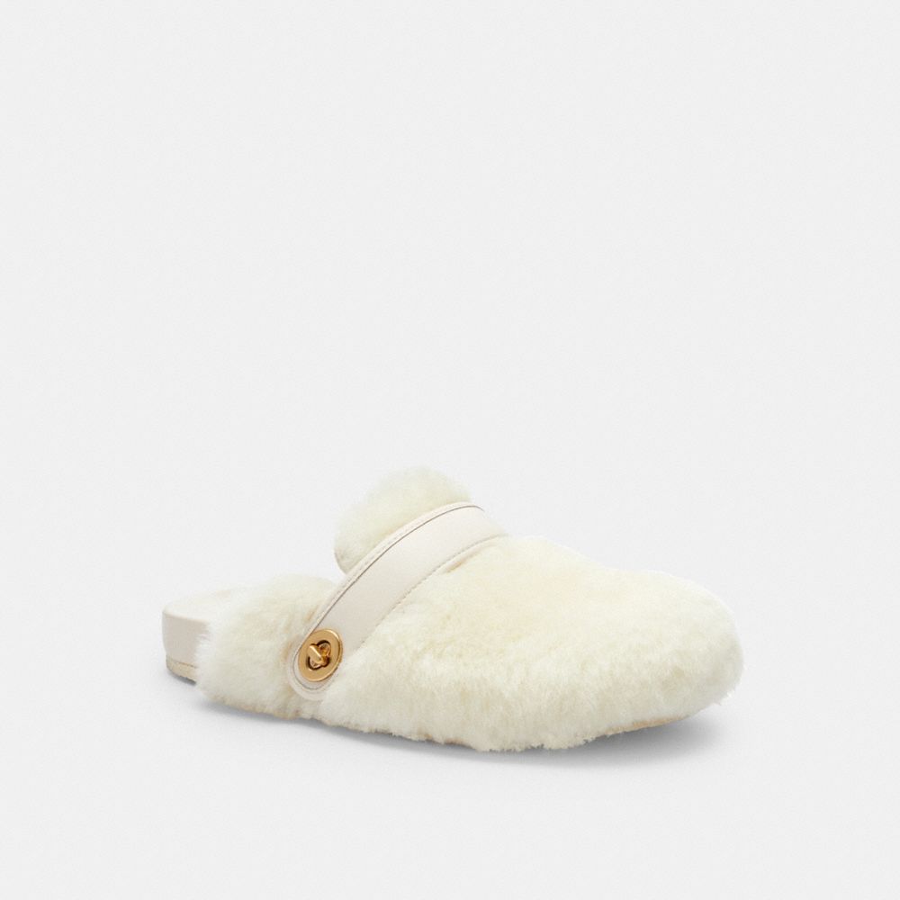 COACH®,Blake Clog,Shearling,Rubber,Mules,Clogs,Traction,Casual,Indoor,Cream,Front View