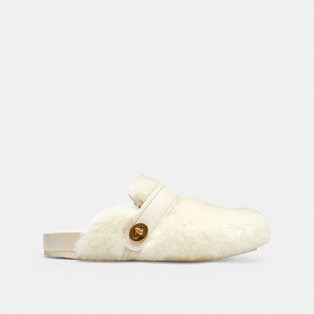 COACH®,Blake Clog,Shearling,Rubber,Mules,Clogs,Traction,Casual,Indoor,Cream,Angle View