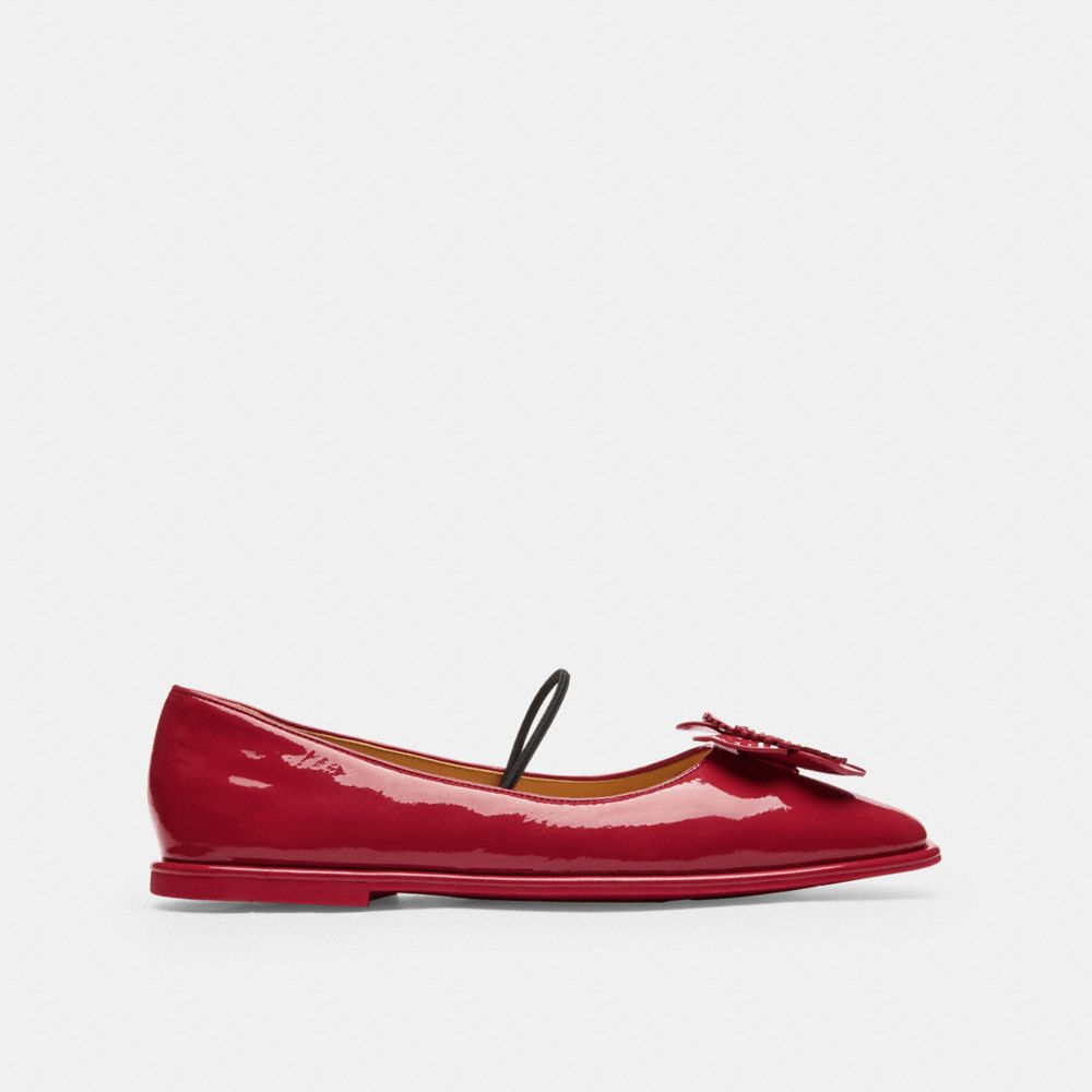 COACH®,Elaina Ballet,Rubber,Leather,Ballet Flats,Flats,Floral Embellishment,Logo,Traction,Casual,Maroon,Angle View