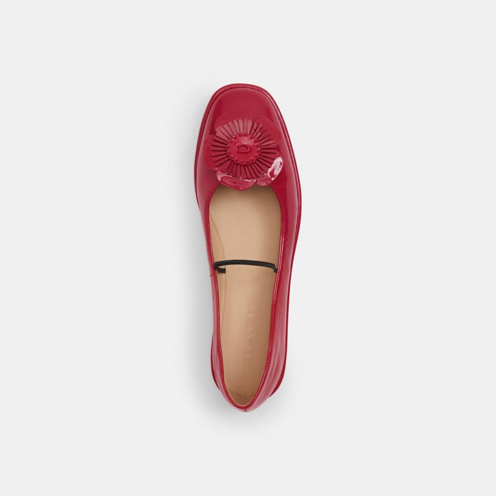 COACH®,Elaina Ballet,Rubber,Leather,Ballet Flats,Flats,Floral Embellishment,Logo,Traction,Casual,Maroon,Inside View,Top View