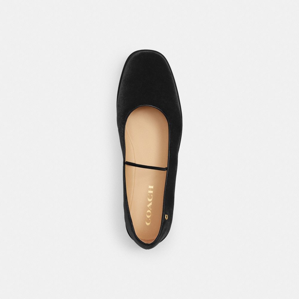 COACH®,Emilia Mary Jane,Rubber,Velvet,Ballet Flats,Foam,Logo,Metal,Cushioned,Work,Casual,Black,Inside View,Top View