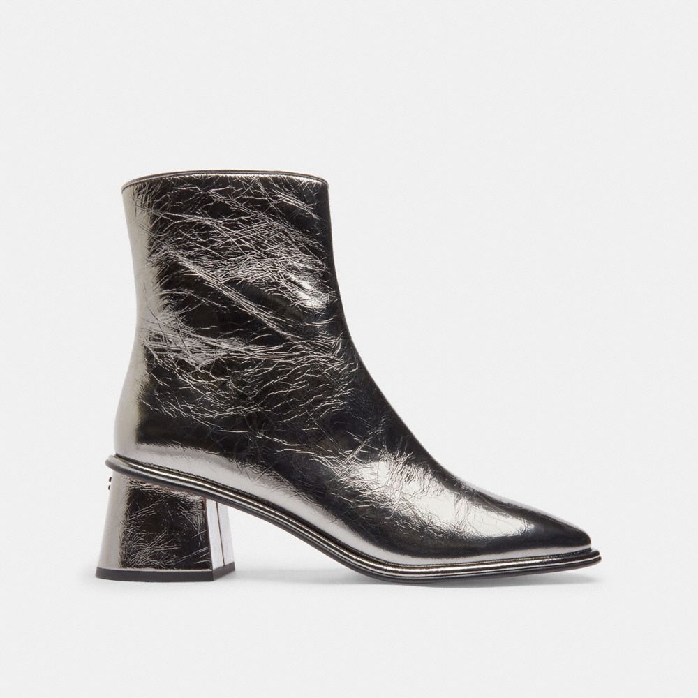COACH®,Gigi Bootie,Rubber,Leather,Bootie,Pull Tab,Party,Black,Angle View