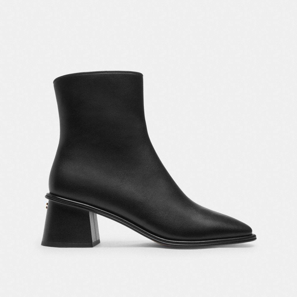 COACH®,Gigi Bootie,Leather,Rubber,Bootie,Cushioned,Pull Tab,Day Party,Black,Angle View