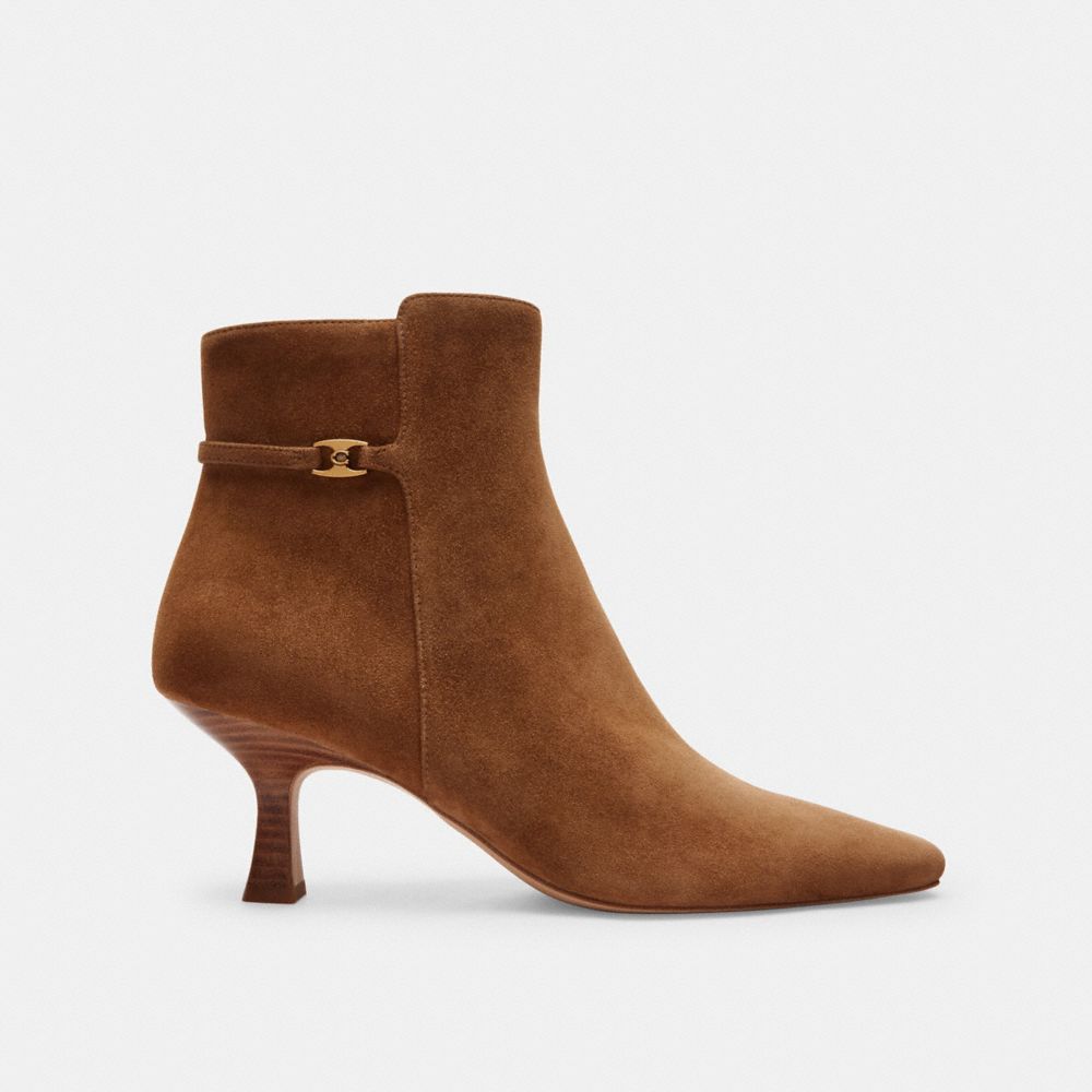 COACH®,Rebecca Bootie,Rubber,Bootie,Logo,Metal,Shoe Straps,Pull Tab,Day Party,Brown,Angle View
