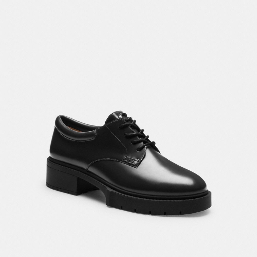 COACH®,Lyla Derby,Rubber,Derby Shoes,Oxford,Cushioned,Traction,Work,Casual,Black,Front View