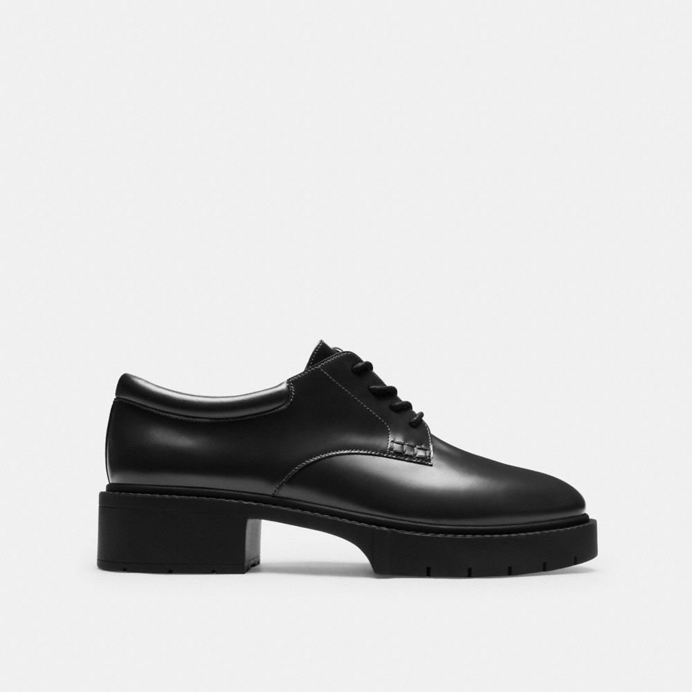 COACH®,Lyla Derby,Rubber,Derby Shoes,Oxford,Cushioned,Traction,Work,Casual,Black,Angle View