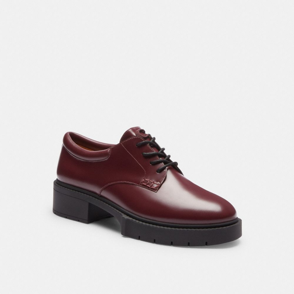 COACH®,Lyla Derby,Rubber,Derby Shoes,Oxford,Cushioned,Traction,Work,Casual,Maroon,Front View