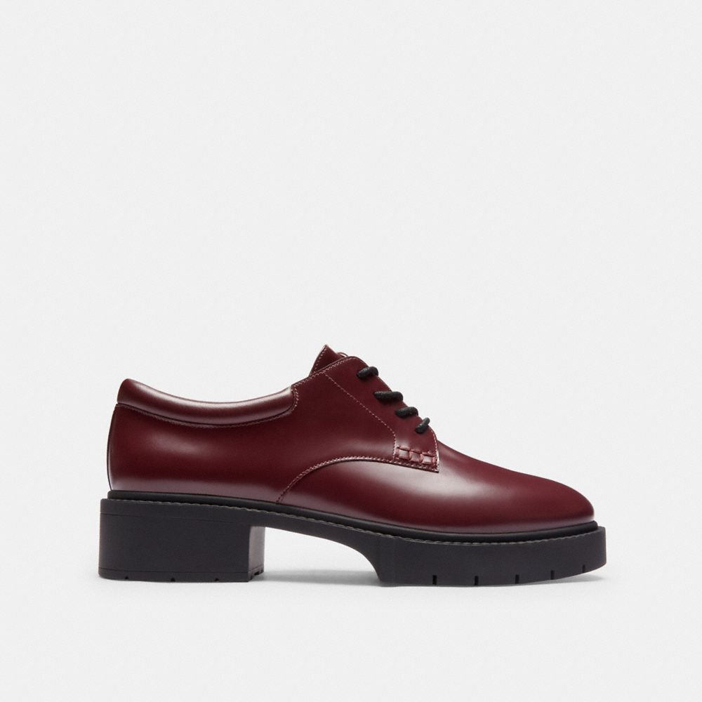 COACH®,Lyla Derby,Rubber,Derby Shoes,Oxford,Cushioned,Traction,Work,Casual,Maroon,Angle View