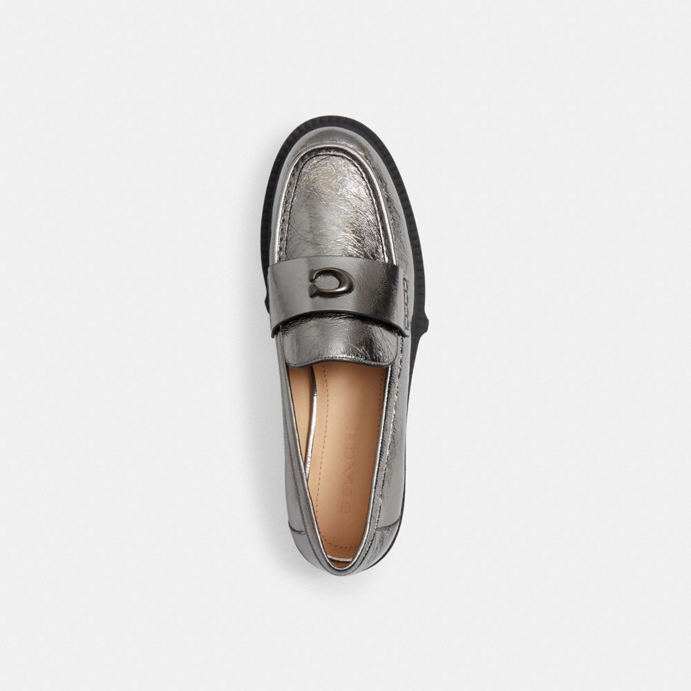 COACH®,Leah Loafer,Leather,Rubber,Loafer,Foam,Logo,Penny Loafer,Cushioned,Casual,Work,Black,Inside View,Top View