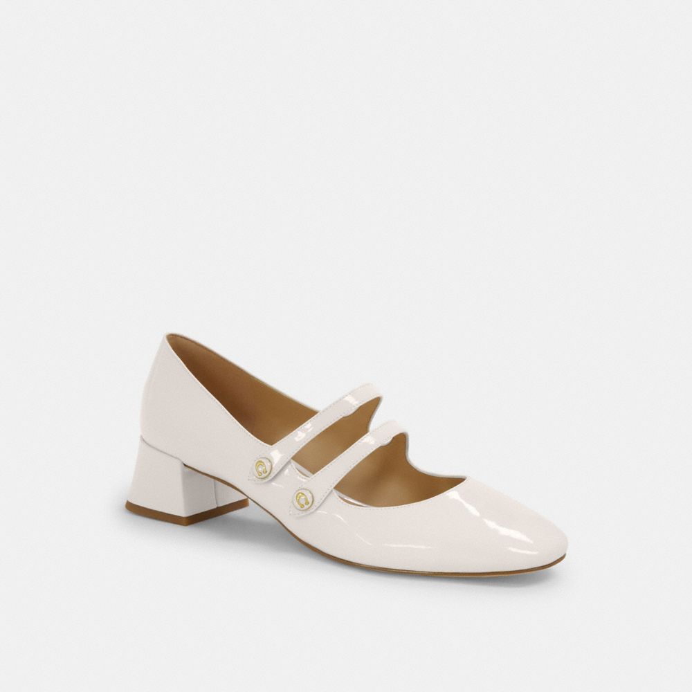 COACH®,Angelina Mary Jane,Rubber,Pumps,Logo,Pull Tab,Day Party,Cream,Front View