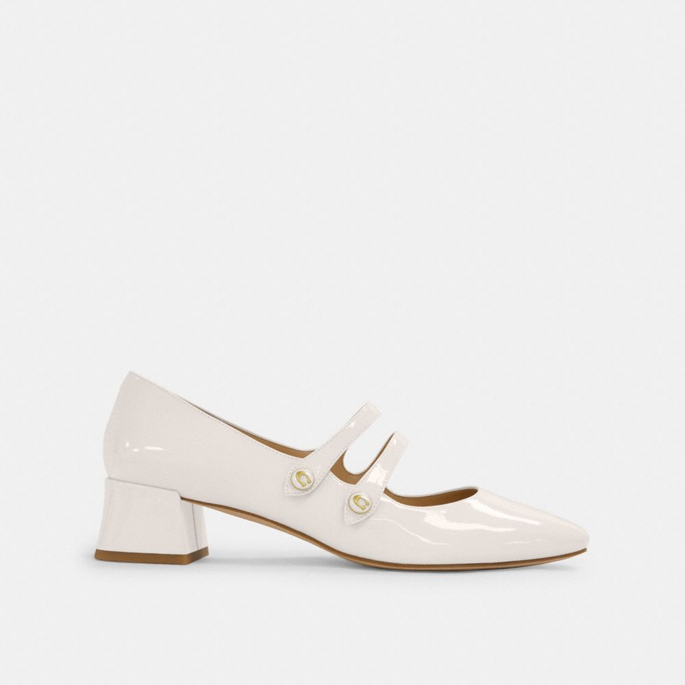 COACH®,Angelina Mary Jane,Rubber,Pumps,Logo,Pull Tab,Day Party,Cream,Angle View