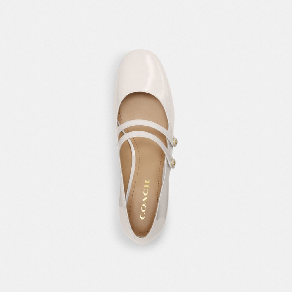COACH®,Angelina Mary Jane,Rubber,Pumps,Logo,Pull Tab,Day Party,Cream,Inside View,Top View