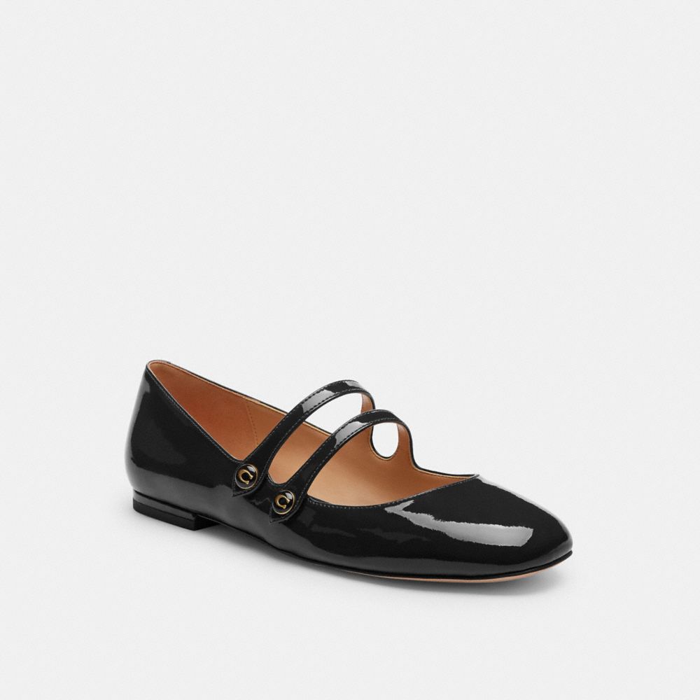 COACH®,Winley Mary Jane,Rubber,Ballet Flats,Logo,Traction,Pull Tab,Day Party,Black,Front View