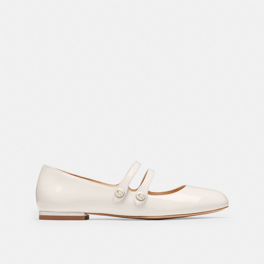COACH®,Winley Mary Jane,Rubber,Ballet Flats,Logo,Traction,Pull Tab,Day Party,White,Angle View