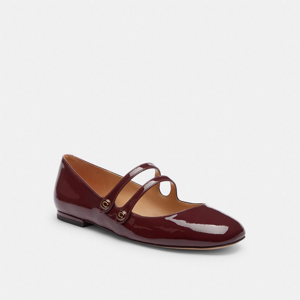 COACH®,Winley Mary Jane,Rubber,Ballet Flats,Logo,Traction,Pull Tab,Day Party,Maroon,Front View