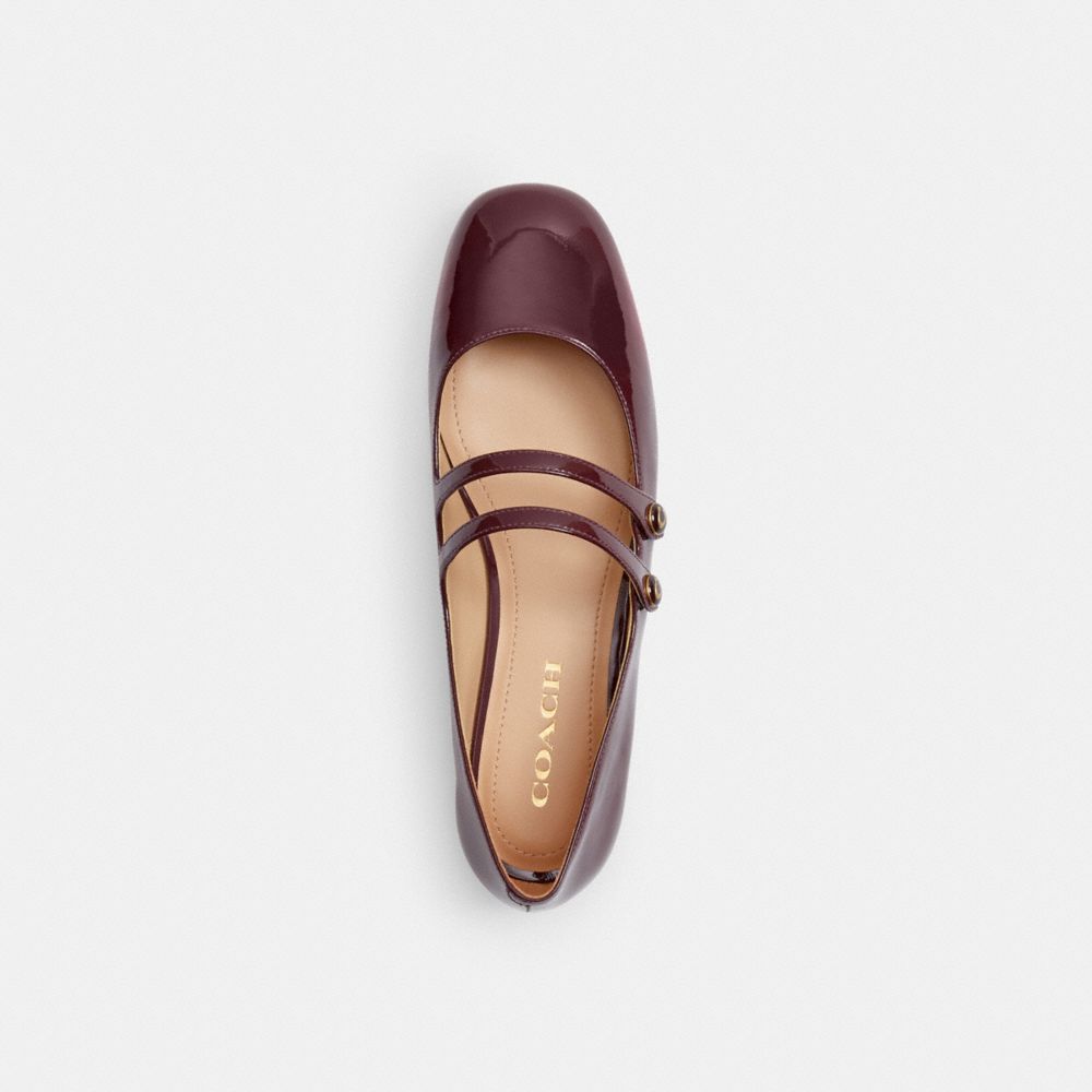 COACH®,Winley Mary Jane,Rubber,Ballet Flats,Logo,Traction,Pull Tab,Day Party,Maroon,Inside View,Top View