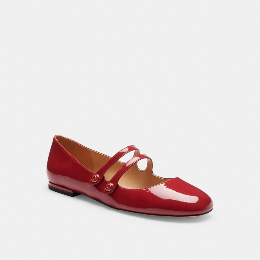 COACH®,Winley Mary Jane,Rubber,Ballet Flats,Logo,Traction,Pull Tab,Day Party,Maroon,Front View