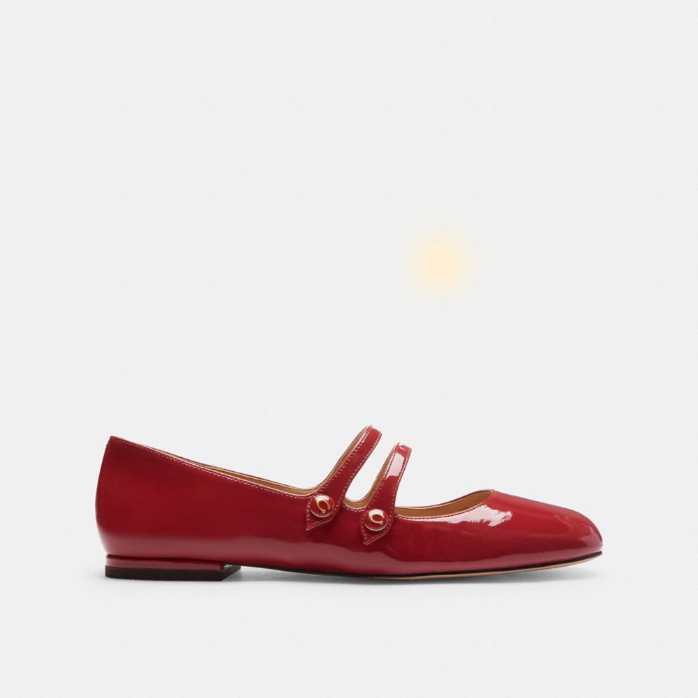 COACH®,Winley Mary Jane,Rubber,Ballet Flats,Logo,Traction,Pull Tab,Day Party,Maroon,Angle View