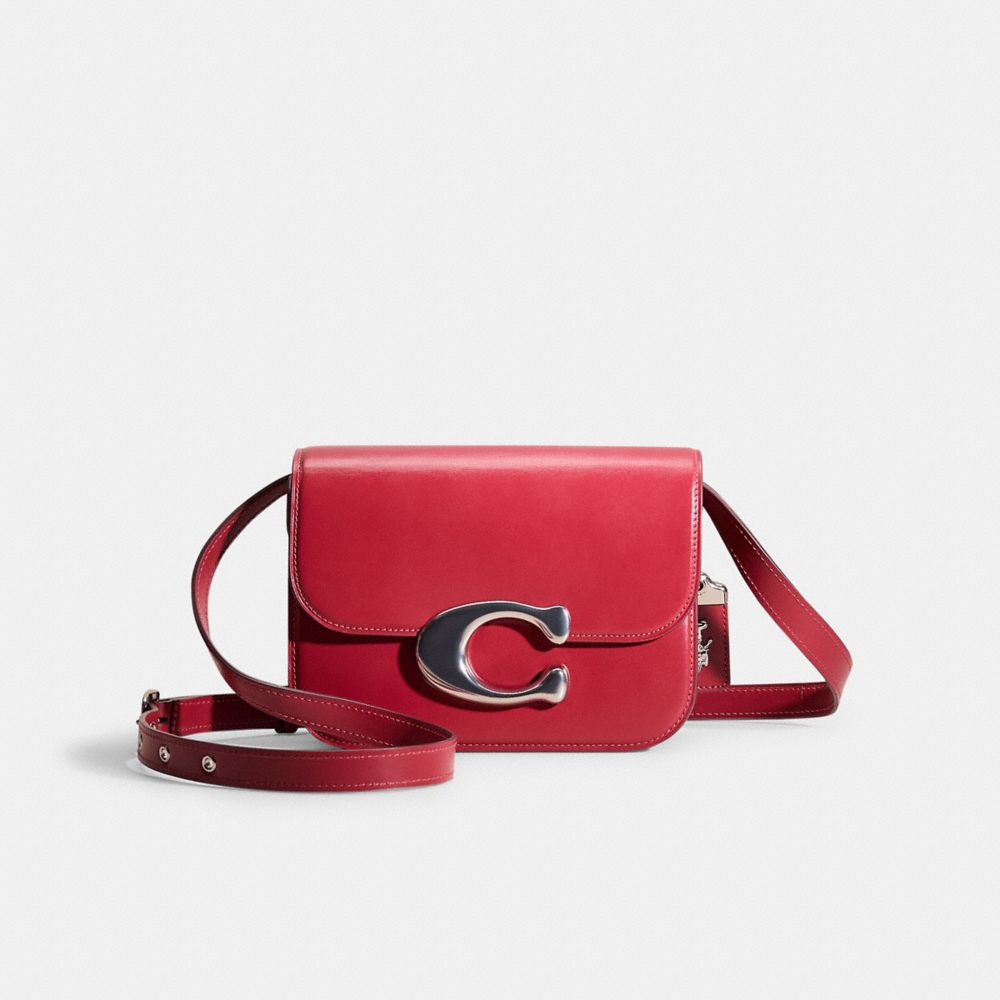 COACH®,Restored Idol Bag,Calfskin Leather,Lining Leather,Crossbody,Metal,Logo,Gold Metal,Day Party,Red,Front View