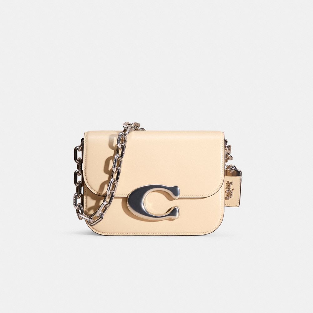 COACH®,Restored Idol Bag,Calfskin Leather,Lining Leather,Crossbody,Metal,Logo,Gold Metal,Day Party,Cream,Front View