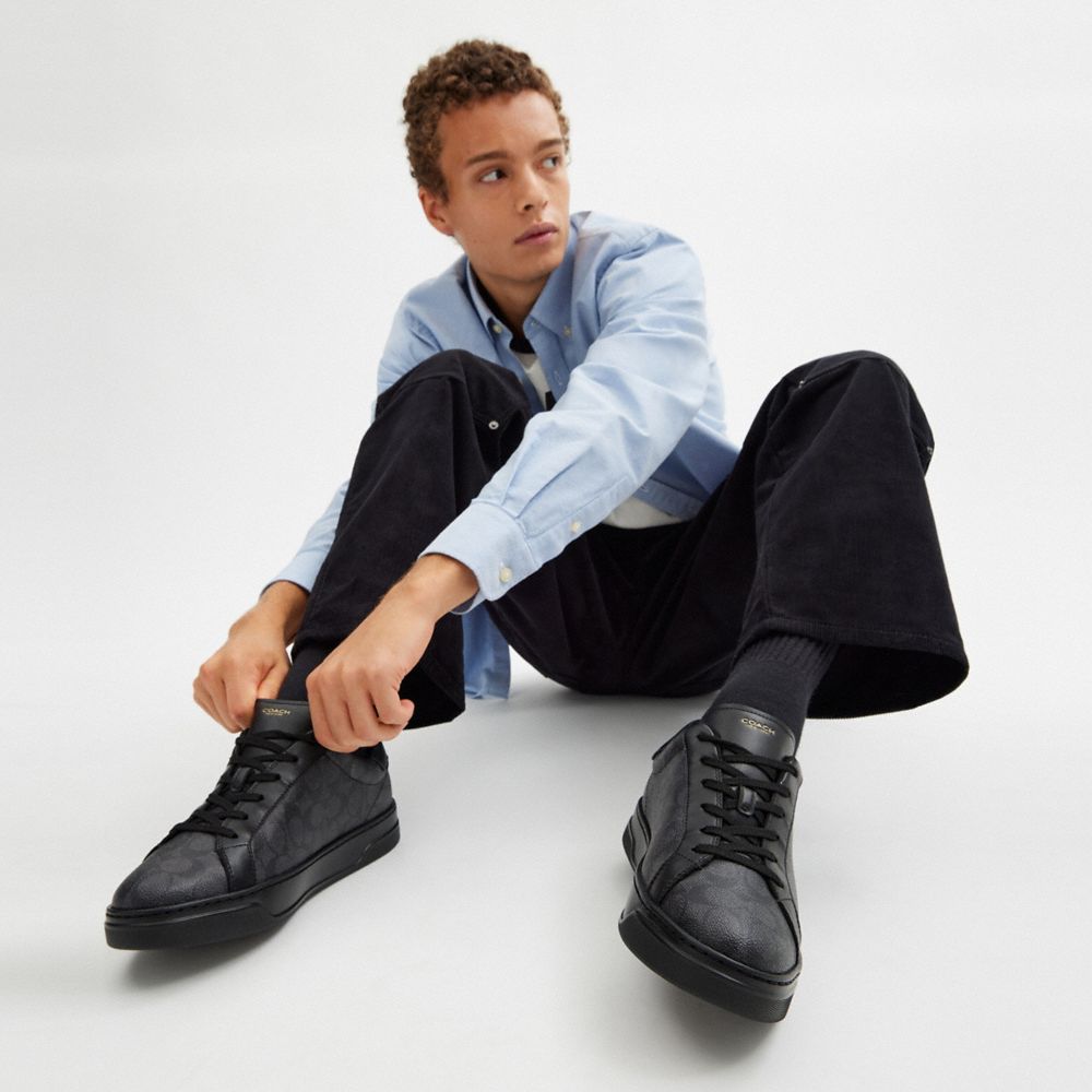 COACH®,High Line Sneaker In Signature Canvas,Leather,Casual,Fabric,Color Block,Cushioned,Cushion Toe,Casual,,Detail View