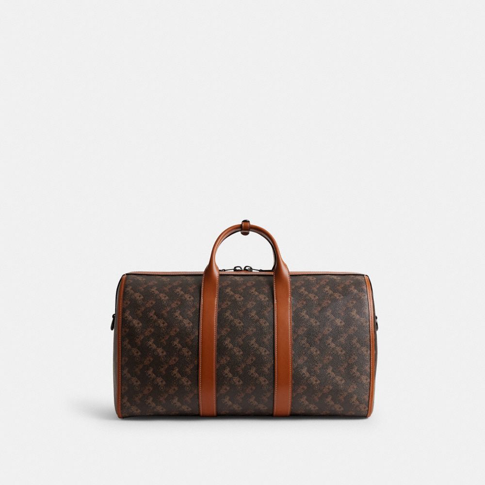 COACH®,Gotham Duffle Bag 45 With Horse And Carriage Print,Duffle Bag,Piping,Stripe,Brown,Back View